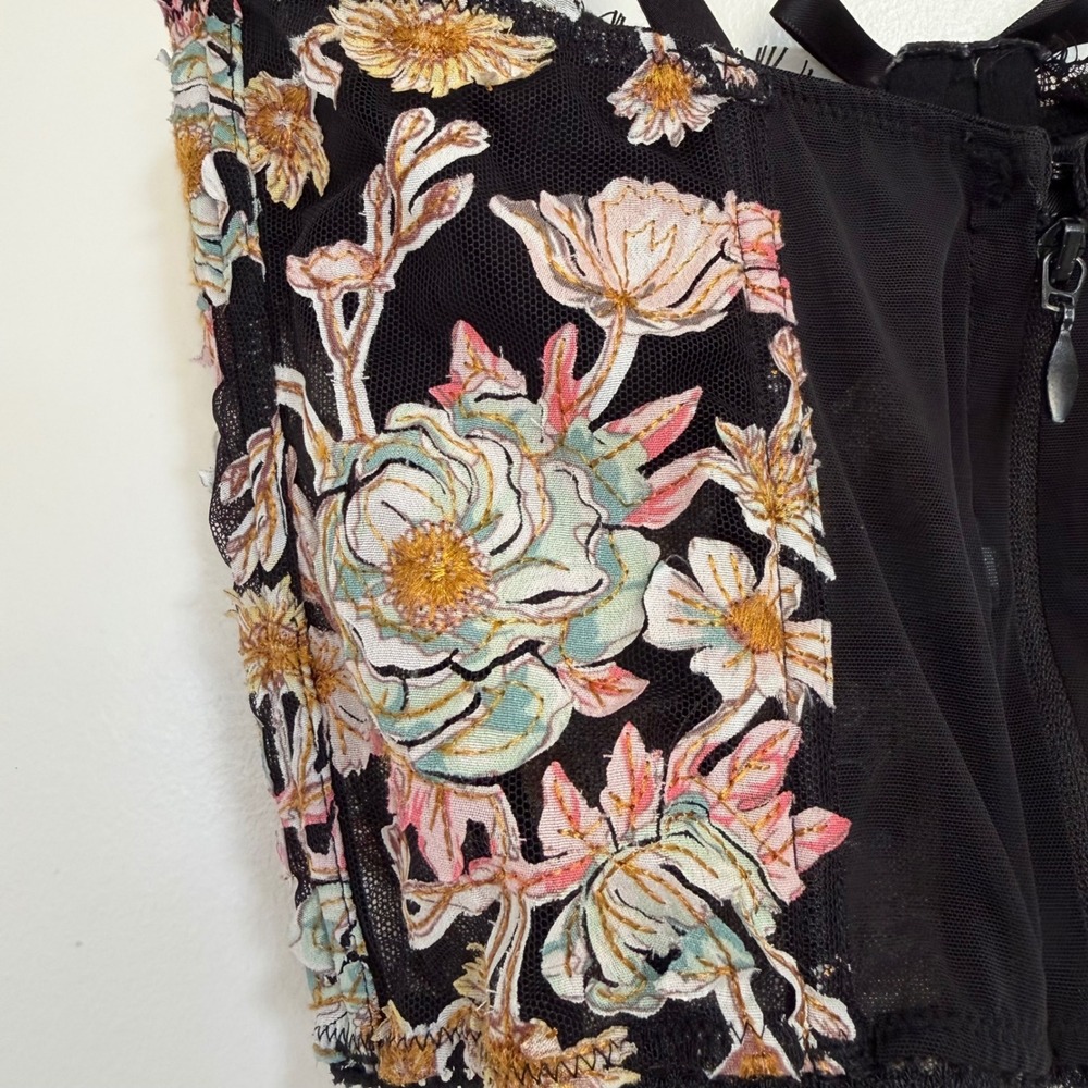 Victoria's Secret Dream Angels Floral Corset Top Womens 32C Black Embroidered - Picture 8 of 12